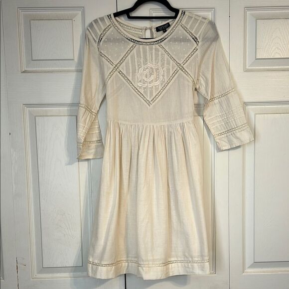 TOPSHOP Size 6 Cream Pullover Dress Lightweight Lace Victorian Fit & Flare Midi - Picture 1 of 8